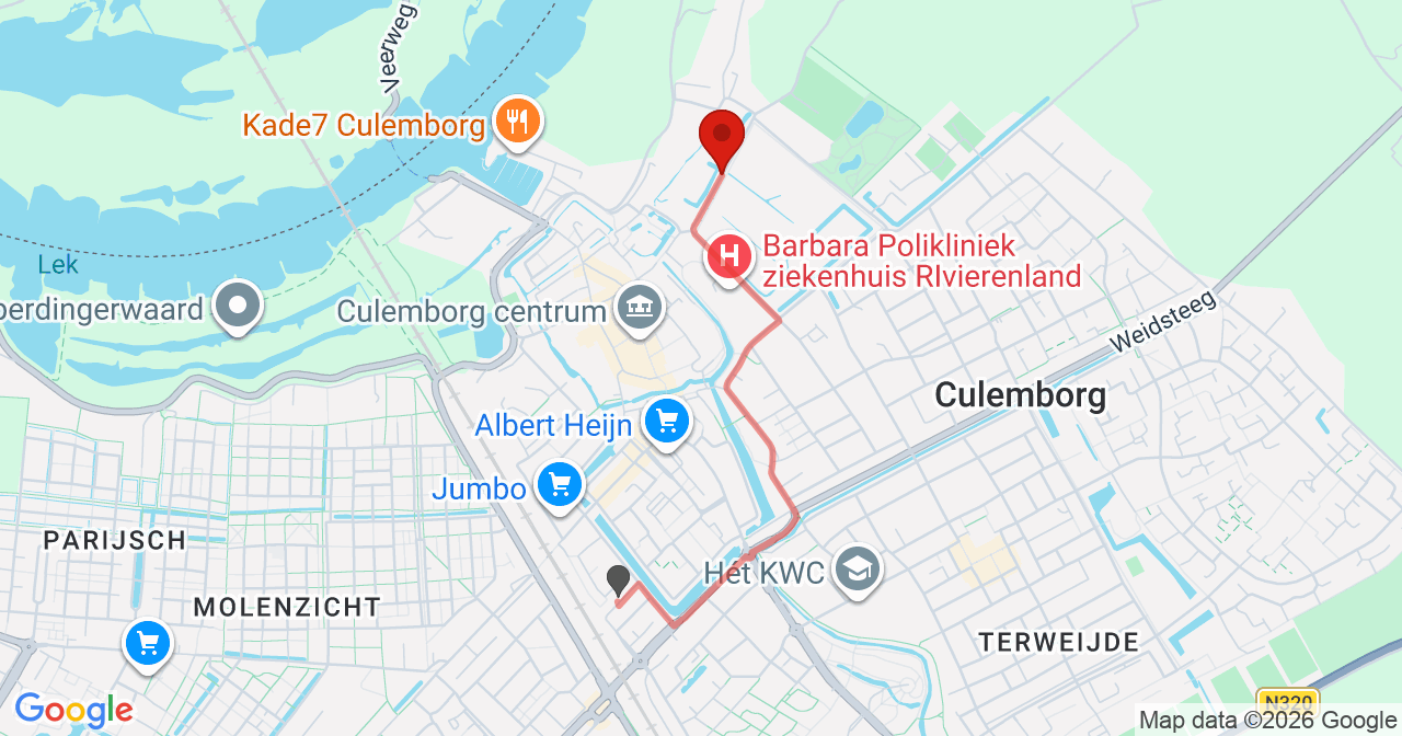 Kaart van het incident in Culemborg met de aanrijroutes van de gealarmeerde eenheden
