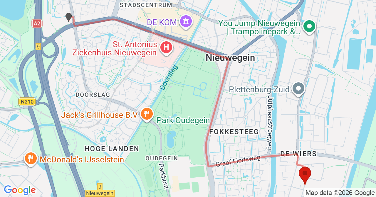 Kaart van het incident in Nieuwegein met de aanrijroutes van de gealarmeerde eenheden