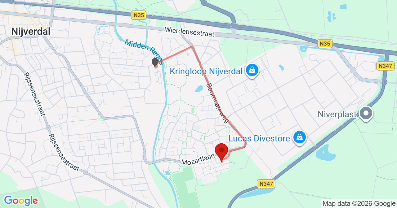 Kaart van het incident in Nijverdal met de aanrijroutes van de gealarmeerde eenheden