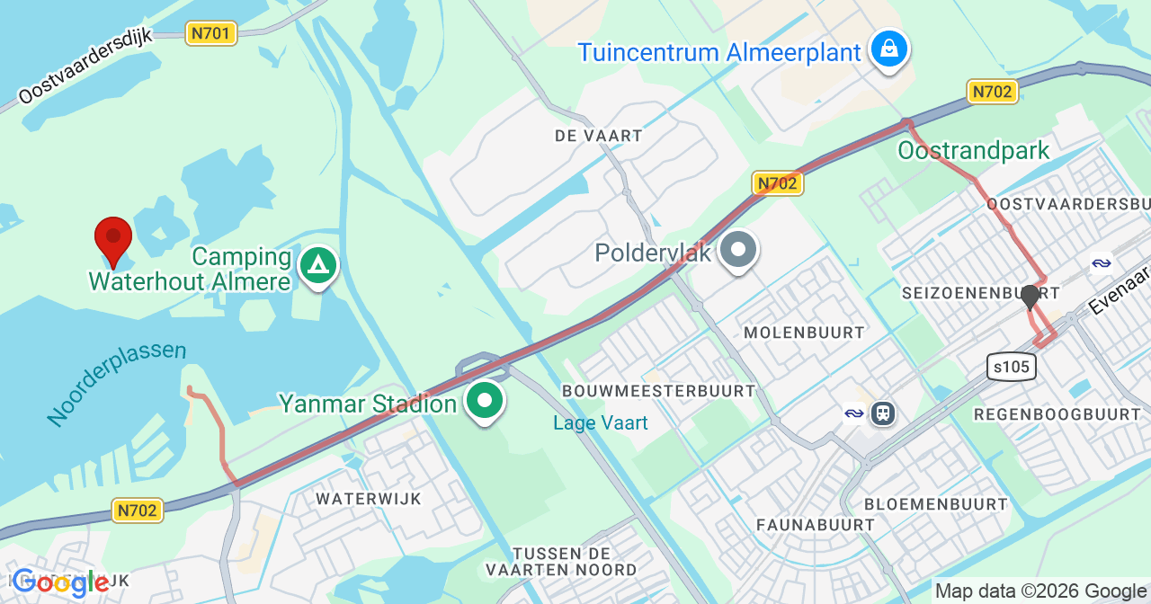 Kaart van het incident in Almere met de aanrijroutes van de gealarmeerde eenheden