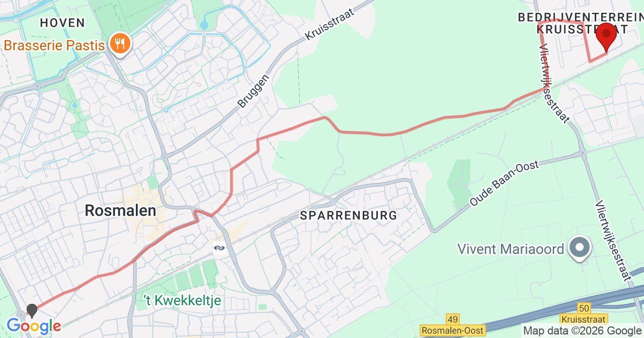 Kaart van het incident in Rosmalen met de aanrijroutes van de gealarmeerde eenheden