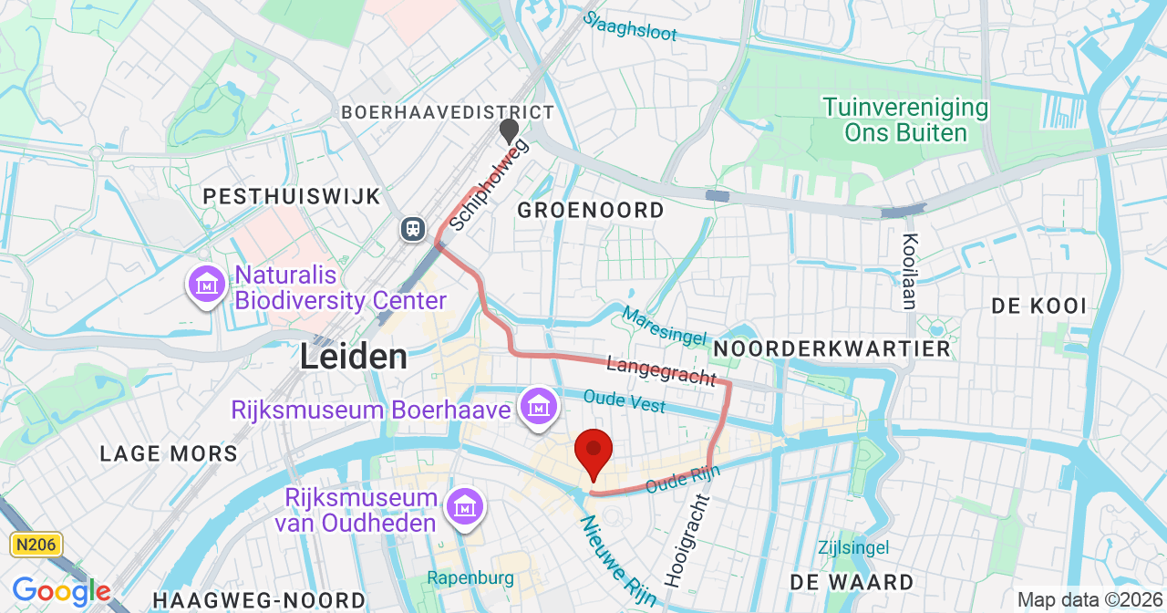 Kaart van het incident in Leiden met de aanrijroutes van de gealarmeerde eenheden