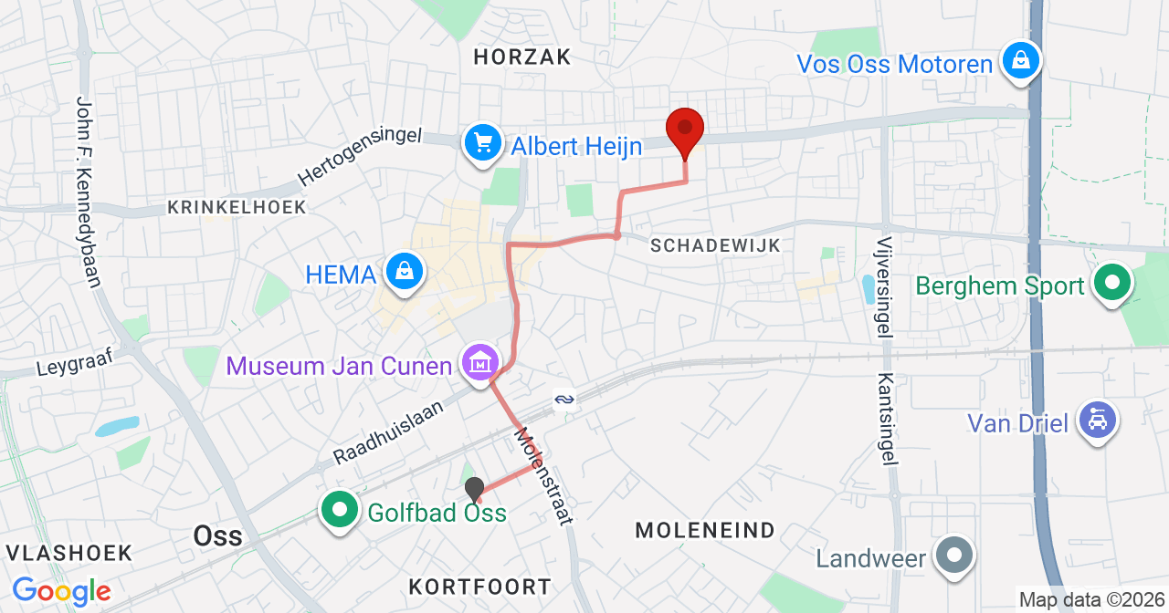 Kaart van het incident in Oss met de aanrijroutes van de gealarmeerde eenheden