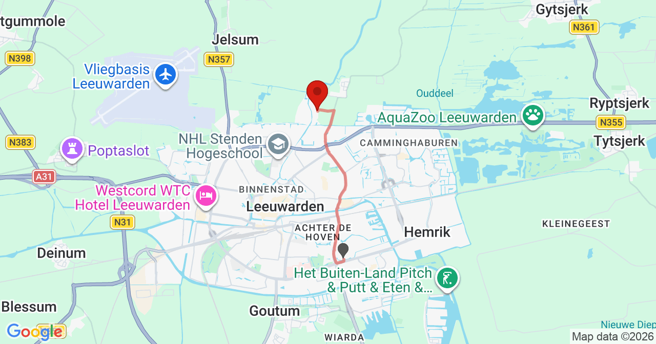 Kaart van het incident in Snakkerburen met de aanrijroutes van de gealarmeerde eenheden