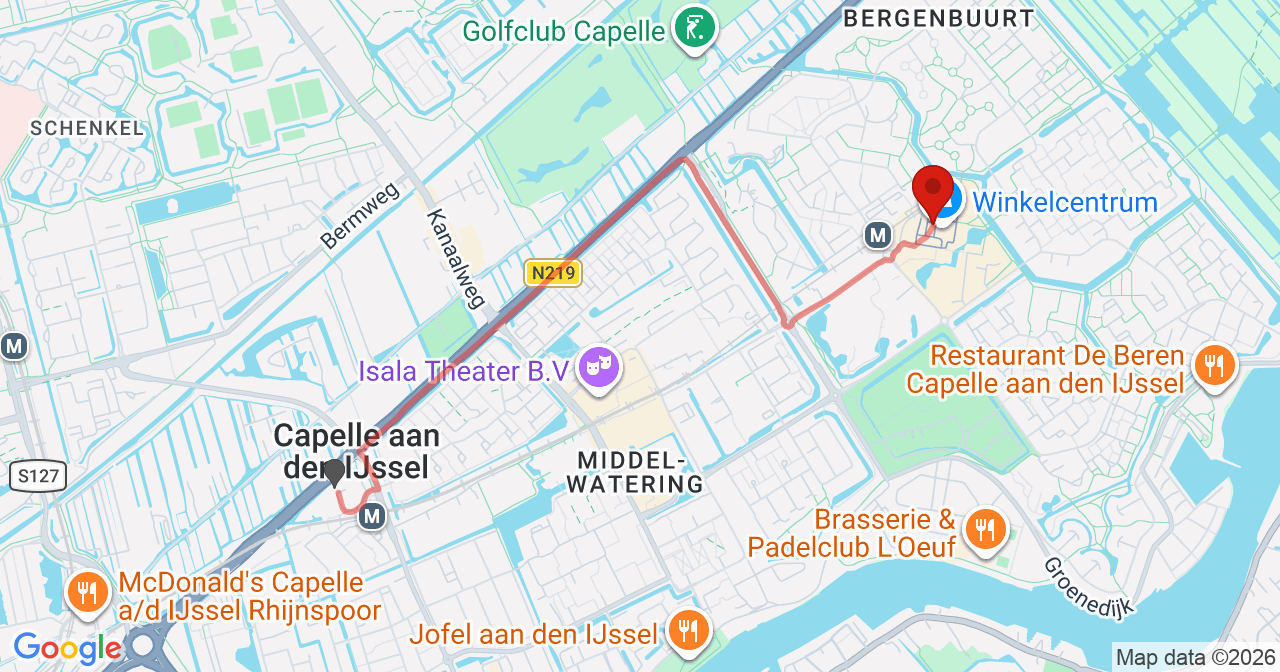 Kaart van het incident in Capelle aan den IJssel met de aanrijroutes van de gealarmeerde eenheden