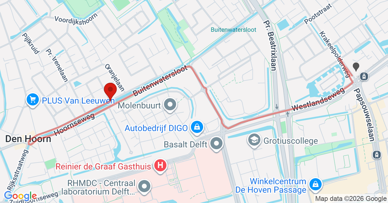 Kaart van het incident in Hoorn ZH met de aanrijroutes van de gealarmeerde eenheden