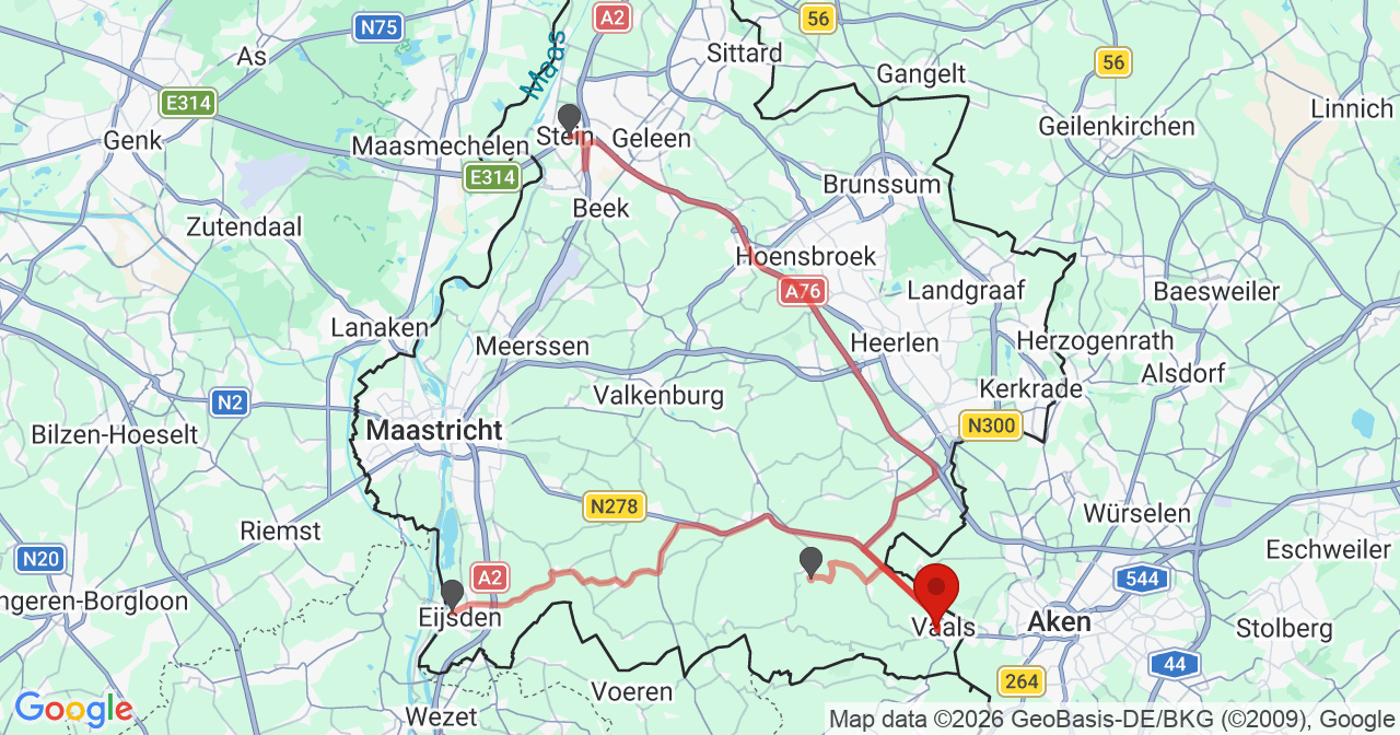 Kaart van het incident in Vaals met de aanrijroutes van de gealarmeerde eenheden