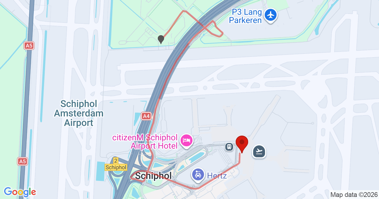 Kaart van het incident in Schiphol met de aanrijroutes van de gealarmeerde eenheden