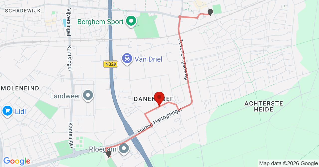 Kaart van het incident in Oss met de aanrijroutes van de gealarmeerde eenheden