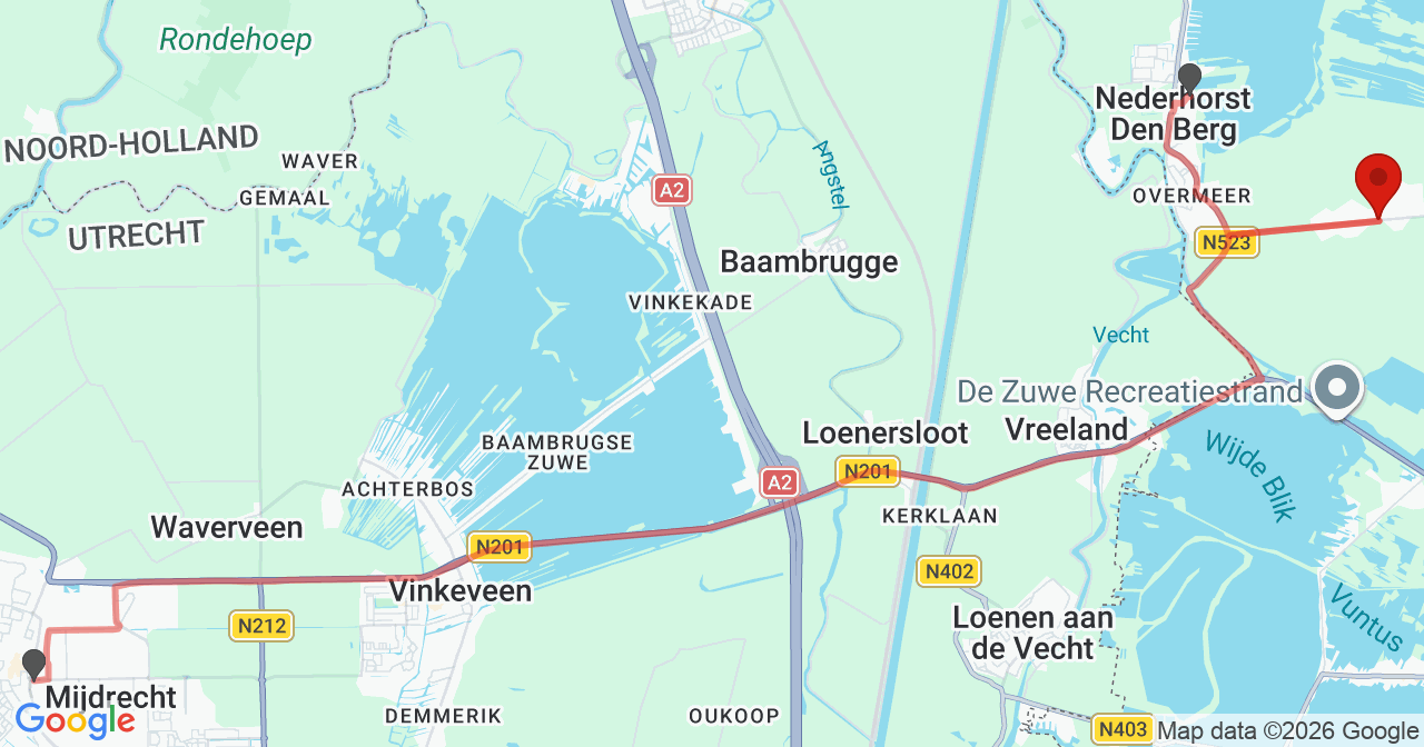 Kaart van het incident in Nederhorst den Berg met de aanrijroutes van de gealarmeerde eenheden