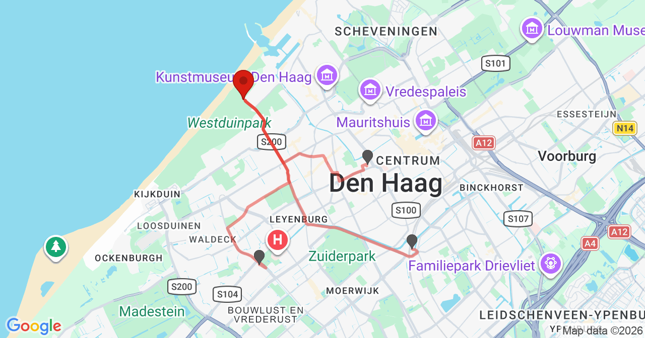 Kaart van het incident in 's-Gravenhage met de aanrijroutes van de gealarmeerde eenheden