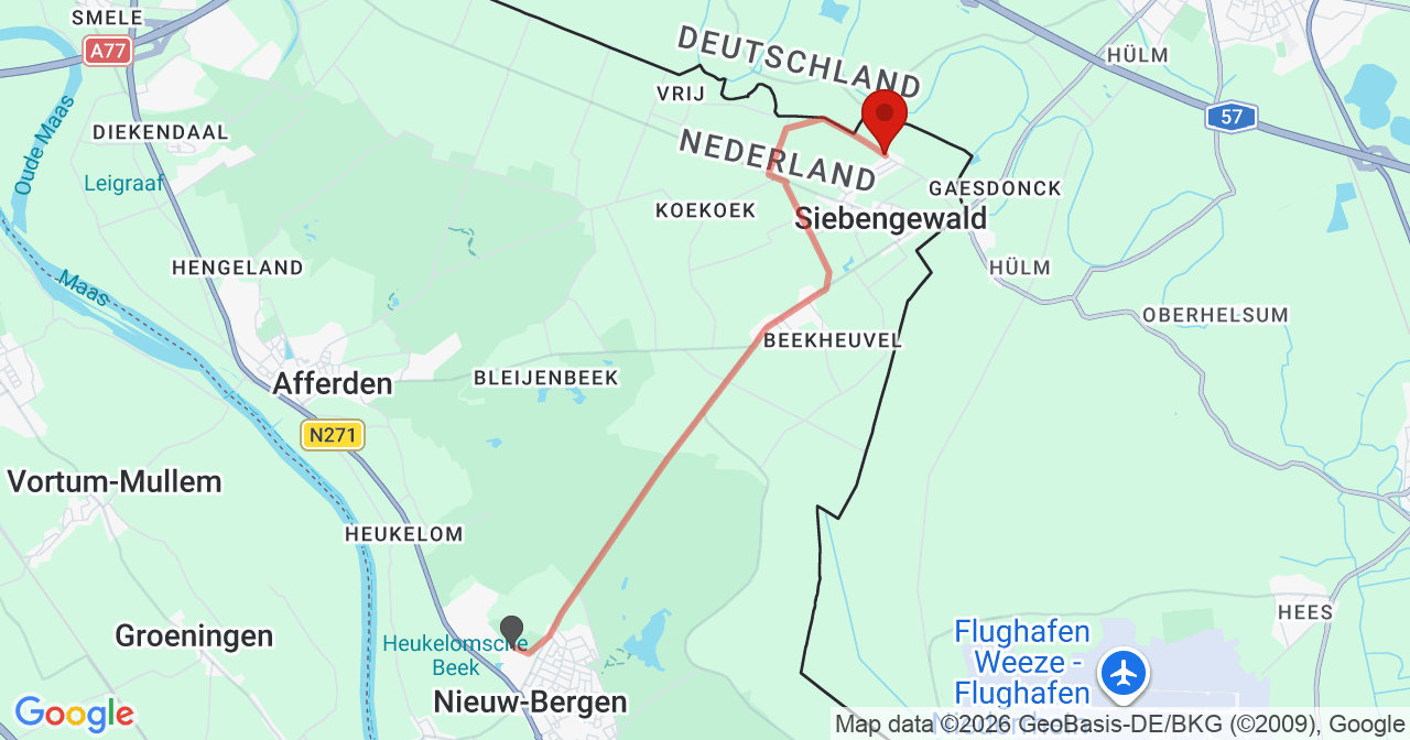 Kaart van het incident in Siebengewald met de aanrijroutes van de gealarmeerde eenheden