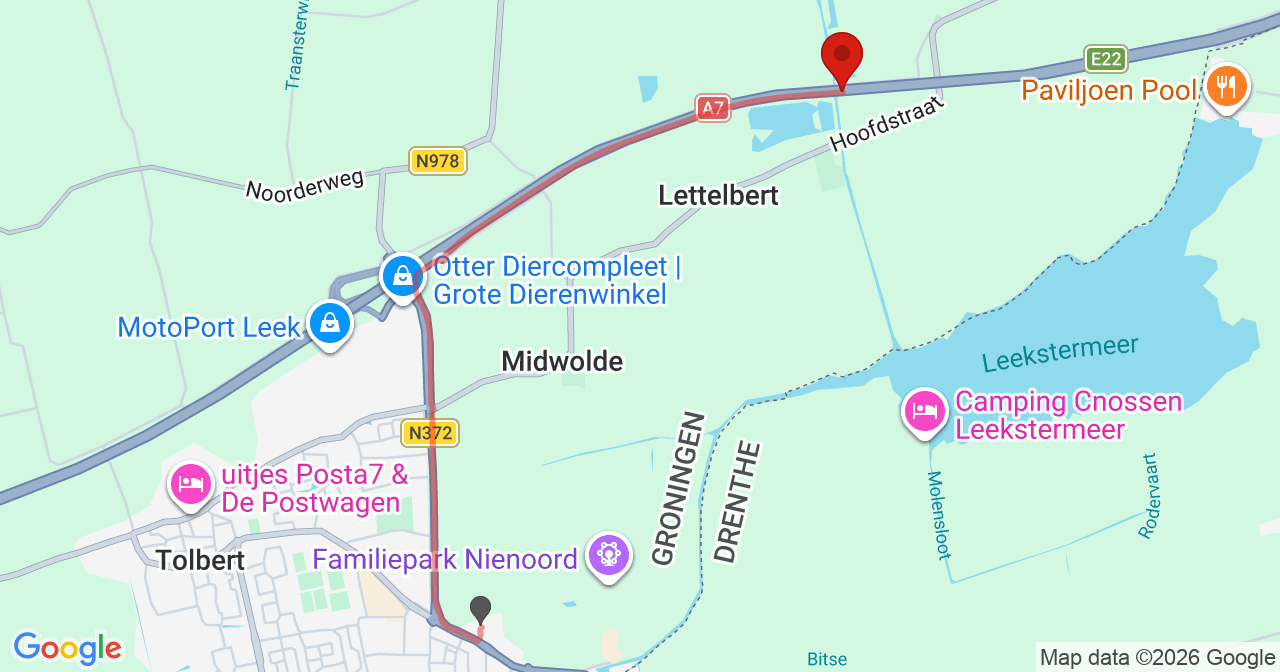 Kaart van het incident in Lettelbert met de aanrijroutes van de gealarmeerde eenheden