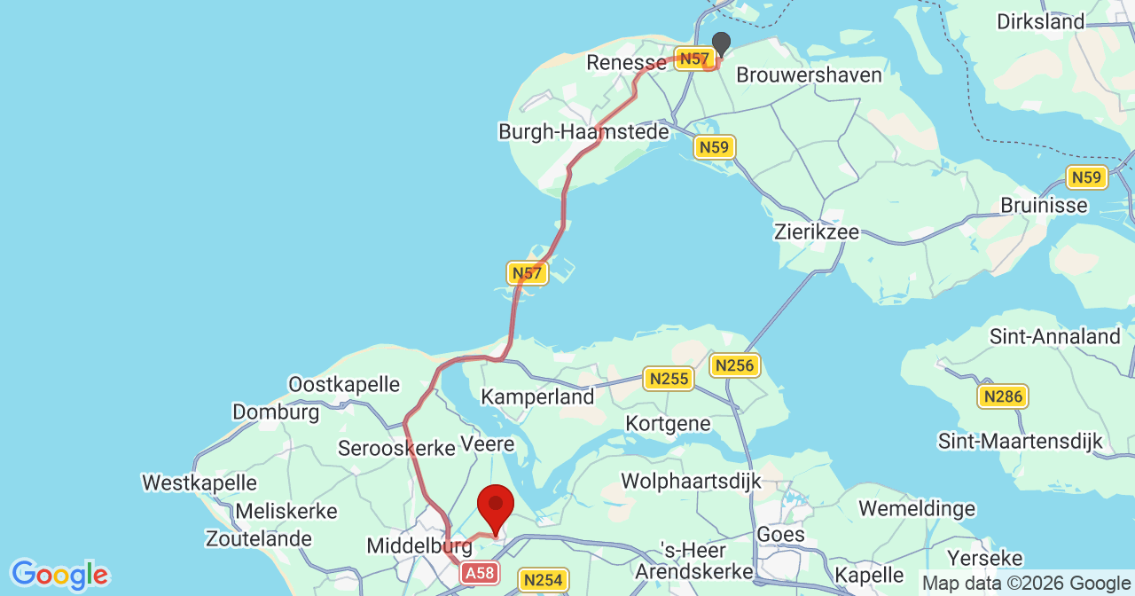 Kaart van het incident in Arnemuiden met de aanrijroutes van de gealarmeerde eenheden