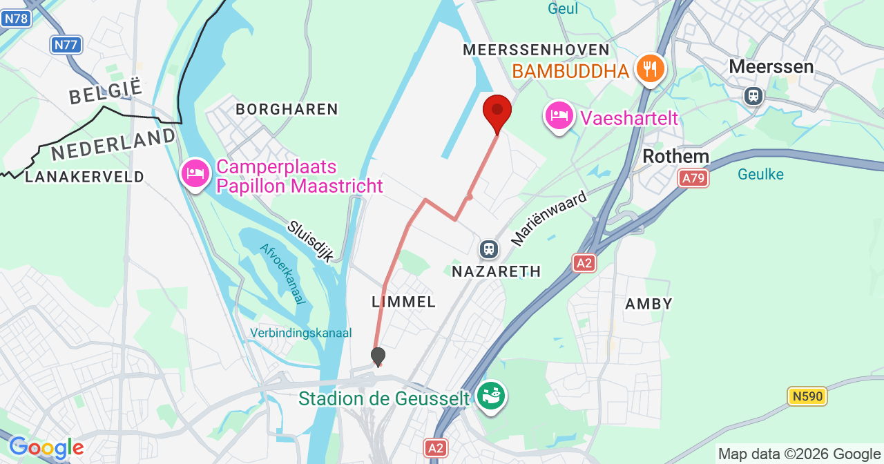 Kaart van het incident in Maastricht met de aanrijroutes van de gealarmeerde eenheden