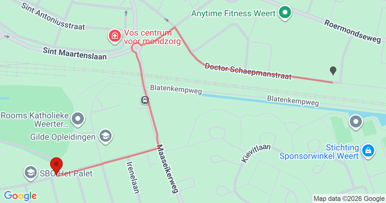 Kaart van het incident in Weert met de aanrijroutes van de gealarmeerde eenheden