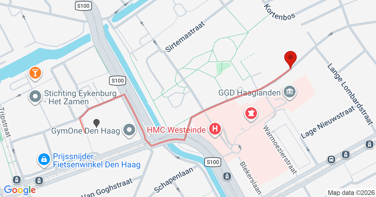 Kaart van het incident in 's-Gravenhage met de aanrijroutes van de gealarmeerde eenheden