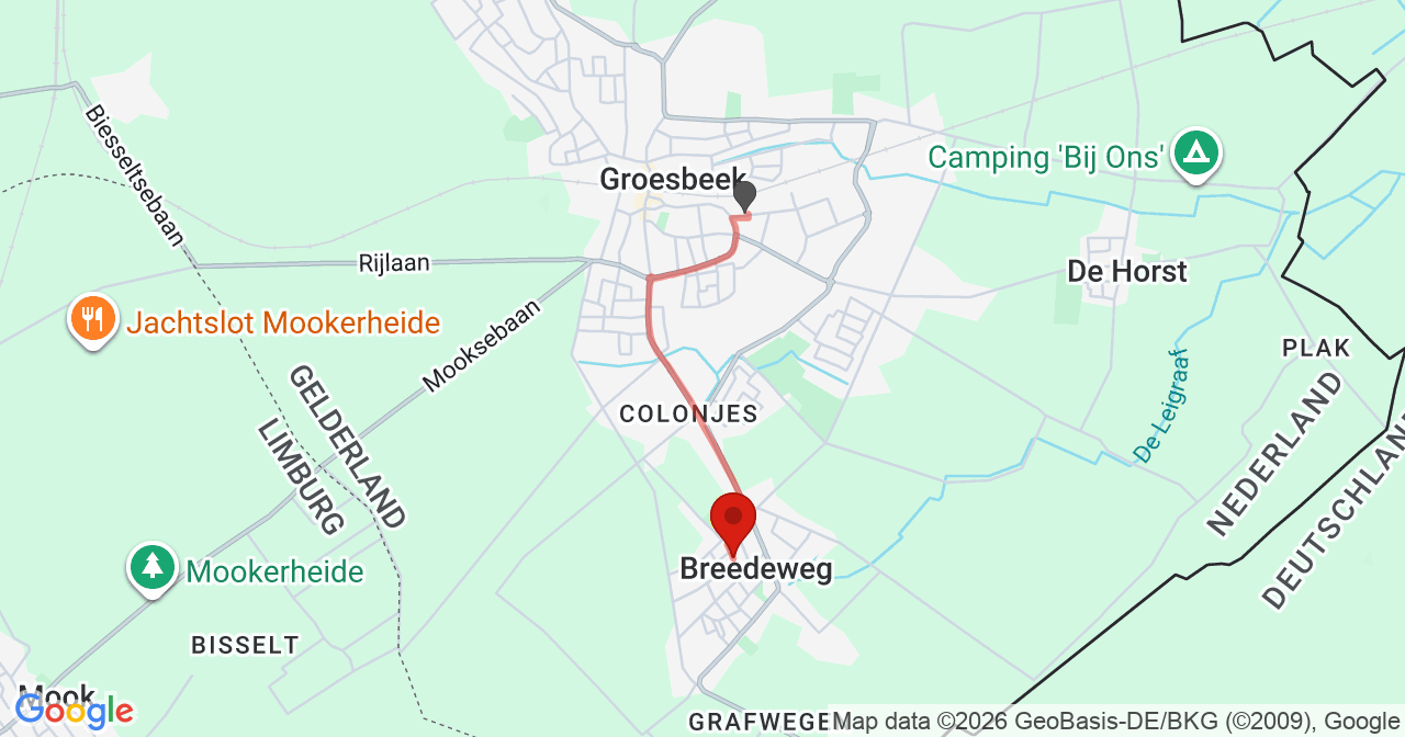 Kaart van het incident in Groesbeek met de aanrijroutes van de gealarmeerde eenheden