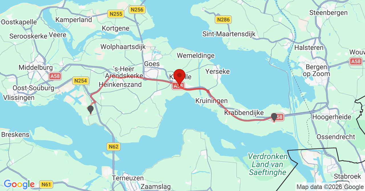 Kaart van het incident in Kapelle met de aanrijroutes van de gealarmeerde eenheden