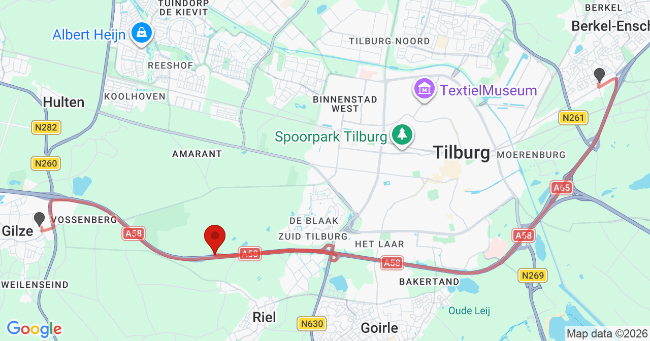 Kaart van het incident in Tilburg met de aanrijroutes van de gealarmeerde eenheden