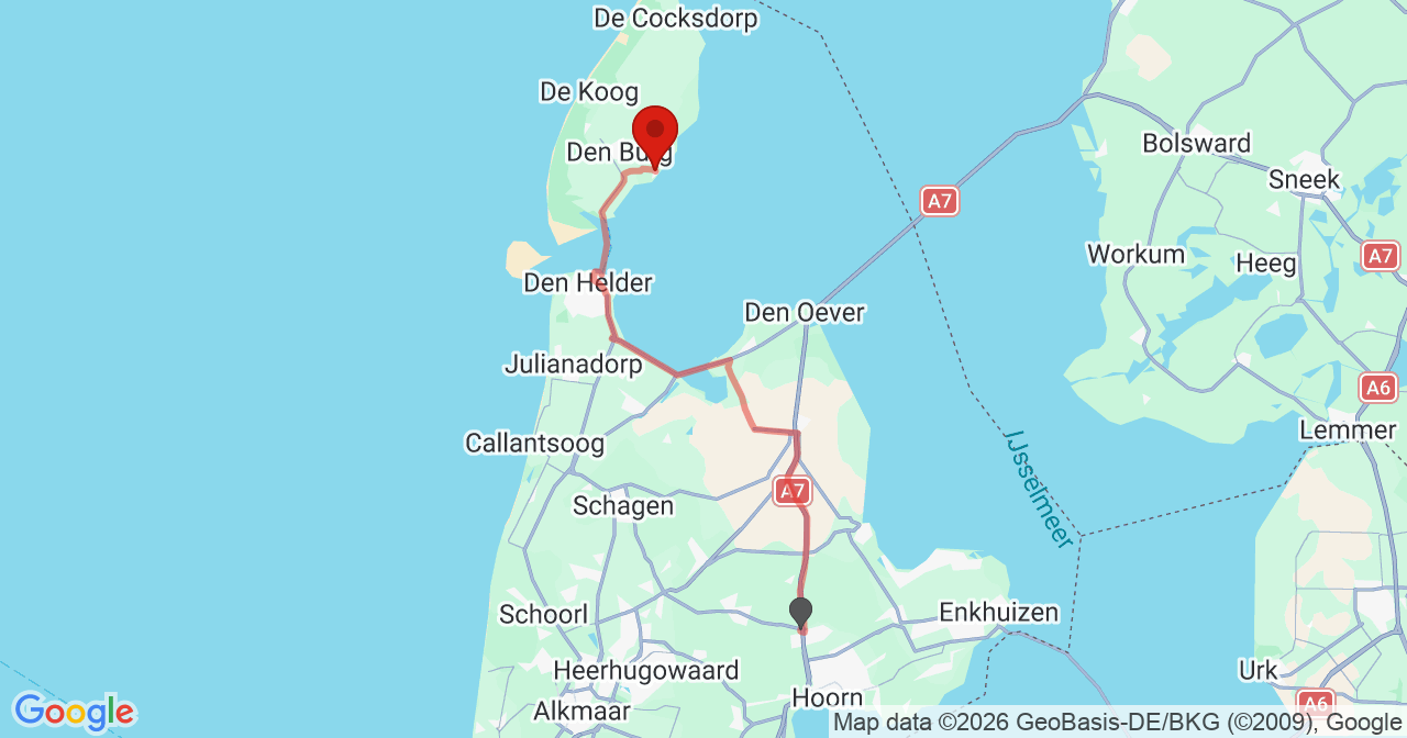 Kaart van het incident in Oudeschild met de aanrijroutes van de gealarmeerde eenheden