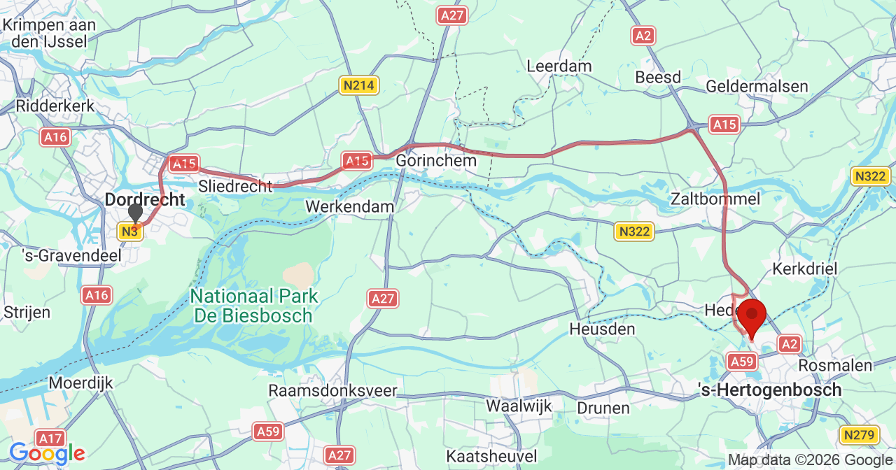 Kaart van het incident in 's-Hertogenbosch met de aanrijroutes van de gealarmeerde eenheden