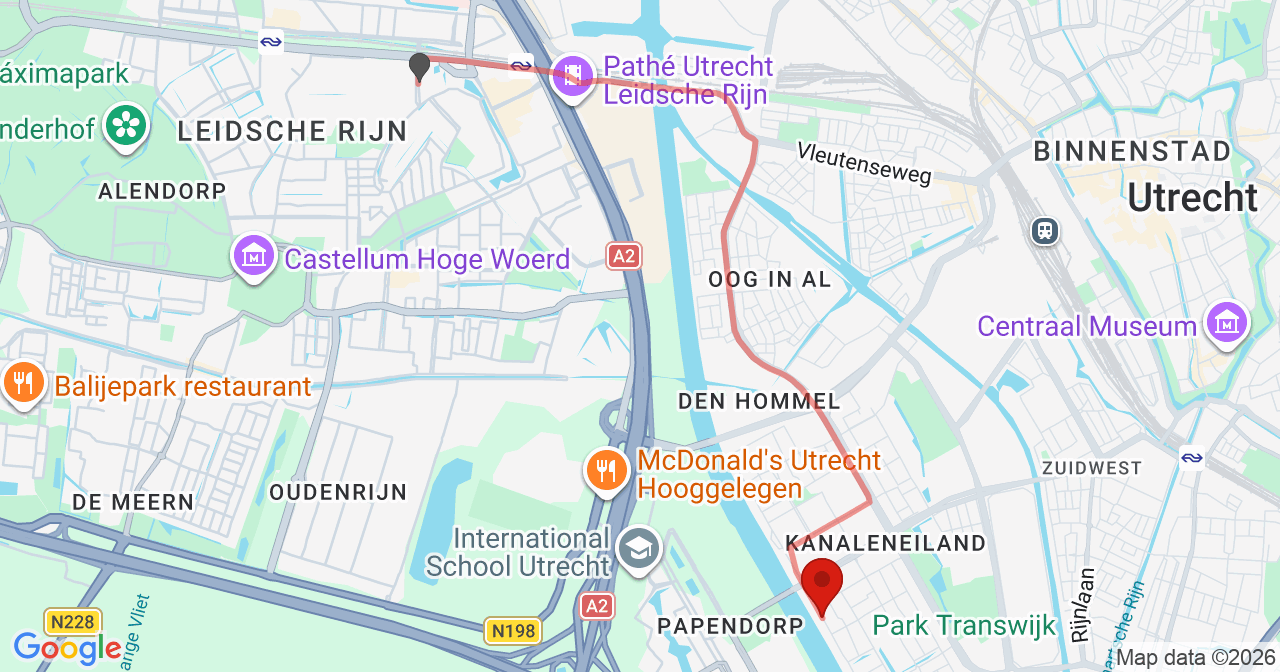 Kaart van het incident in Utrecht met de aanrijroutes van de gealarmeerde eenheden