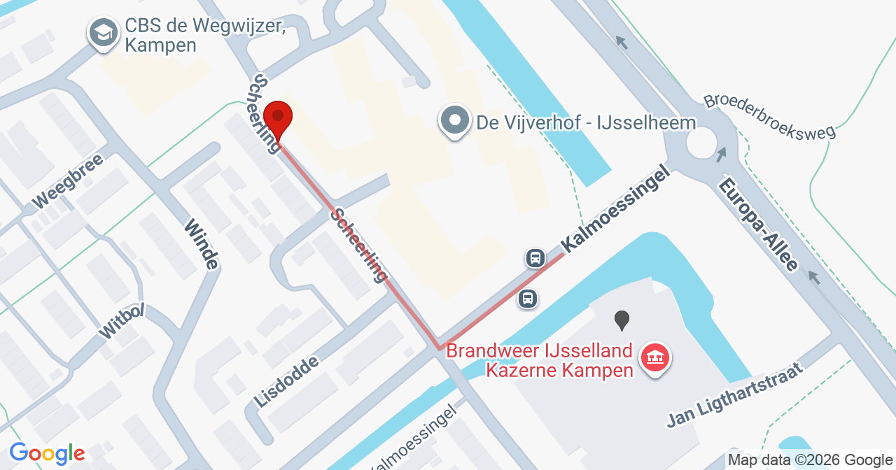 Kaart van het incident in Kampen met de aanrijroutes van de gealarmeerde eenheden