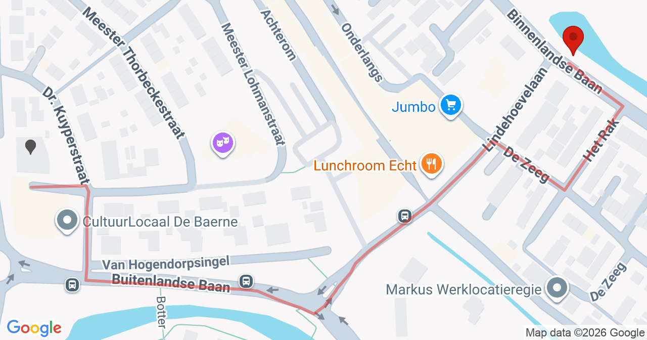 Kaart van het incident in Barendrecht met de aanrijroutes van de gealarmeerde eenheden