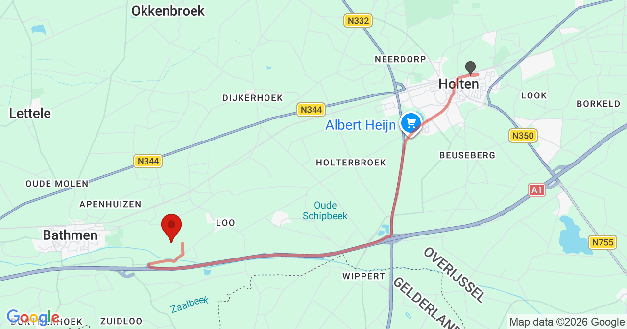Kaart van het incident in Bathmen met de aanrijroutes van de gealarmeerde eenheden