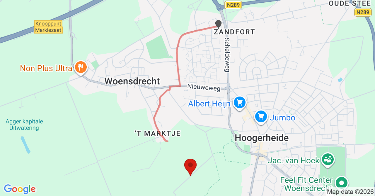 Kaart van het incident in Hoogerheide met de aanrijroutes van de gealarmeerde eenheden
