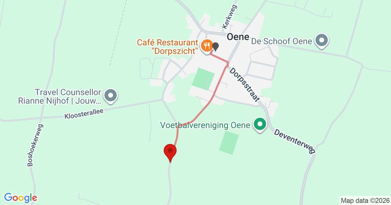 Kaart van het incident in Oene met de aanrijroutes van de gealarmeerde eenheden
