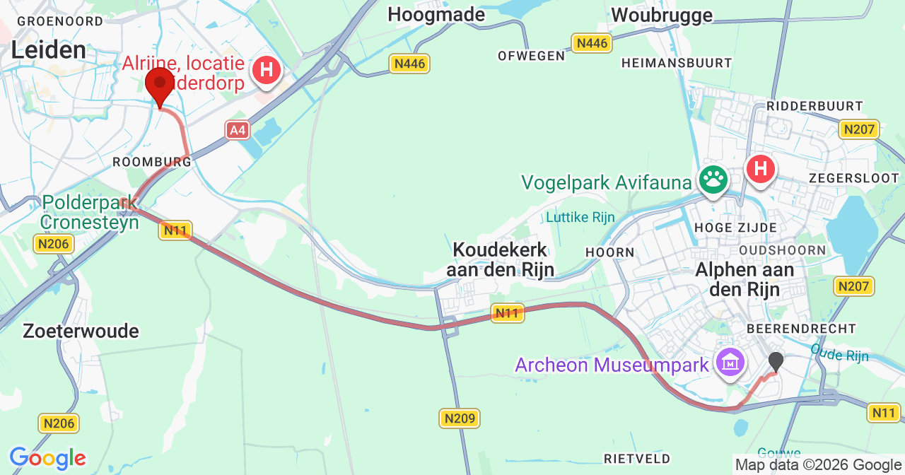 Kaart van het incident in Leiden met de aanrijroutes van de gealarmeerde eenheden