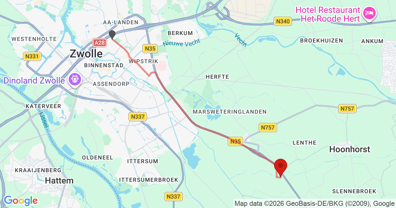Kaart van het incident in Dalfsen met de aanrijroutes van de gealarmeerde eenheden