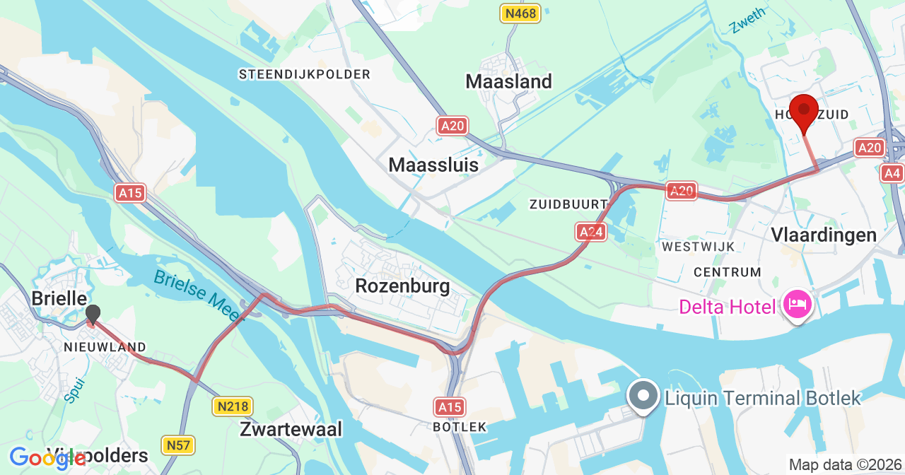Kaart van het incident in Vlaardingen met de aanrijroutes van de gealarmeerde eenheden