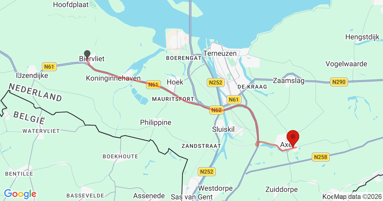 Kaart van het incident in Axel met de aanrijroutes van de gealarmeerde eenheden