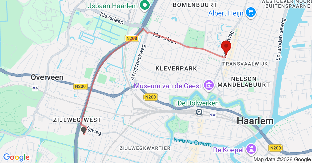 Kaart van het incident in Haarlem met de aanrijroutes van de gealarmeerde eenheden