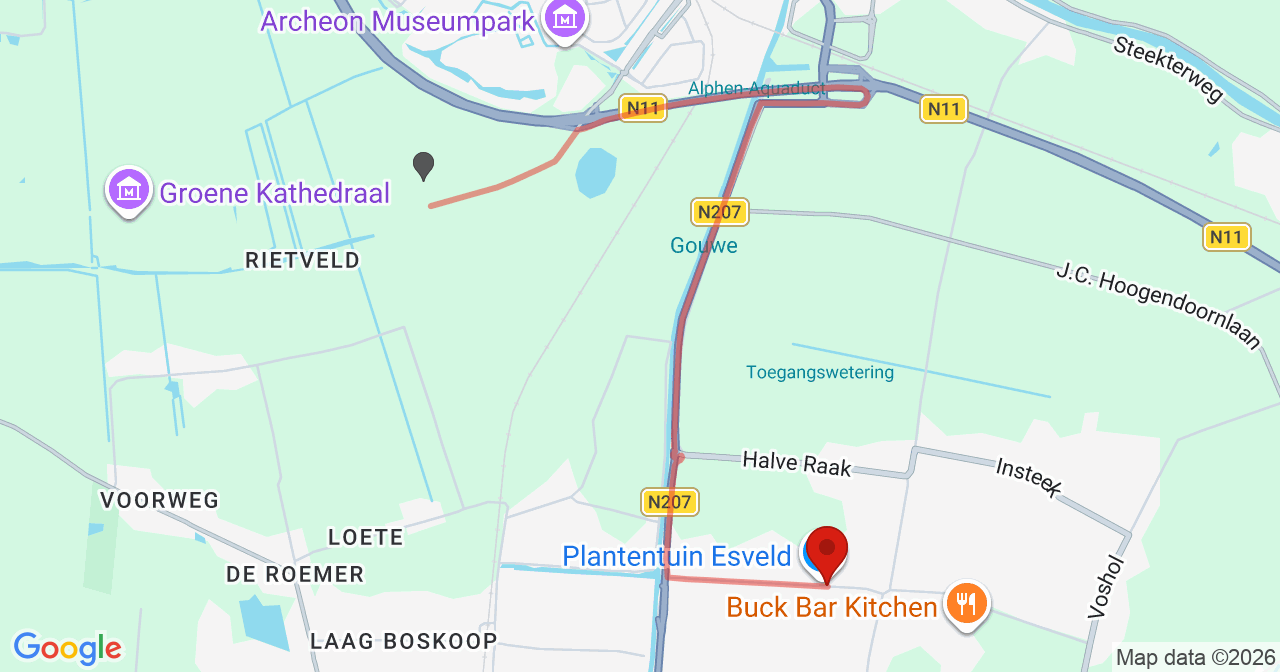 Kaart van het incident in Boskoop met de aanrijroutes van de gealarmeerde eenheden
