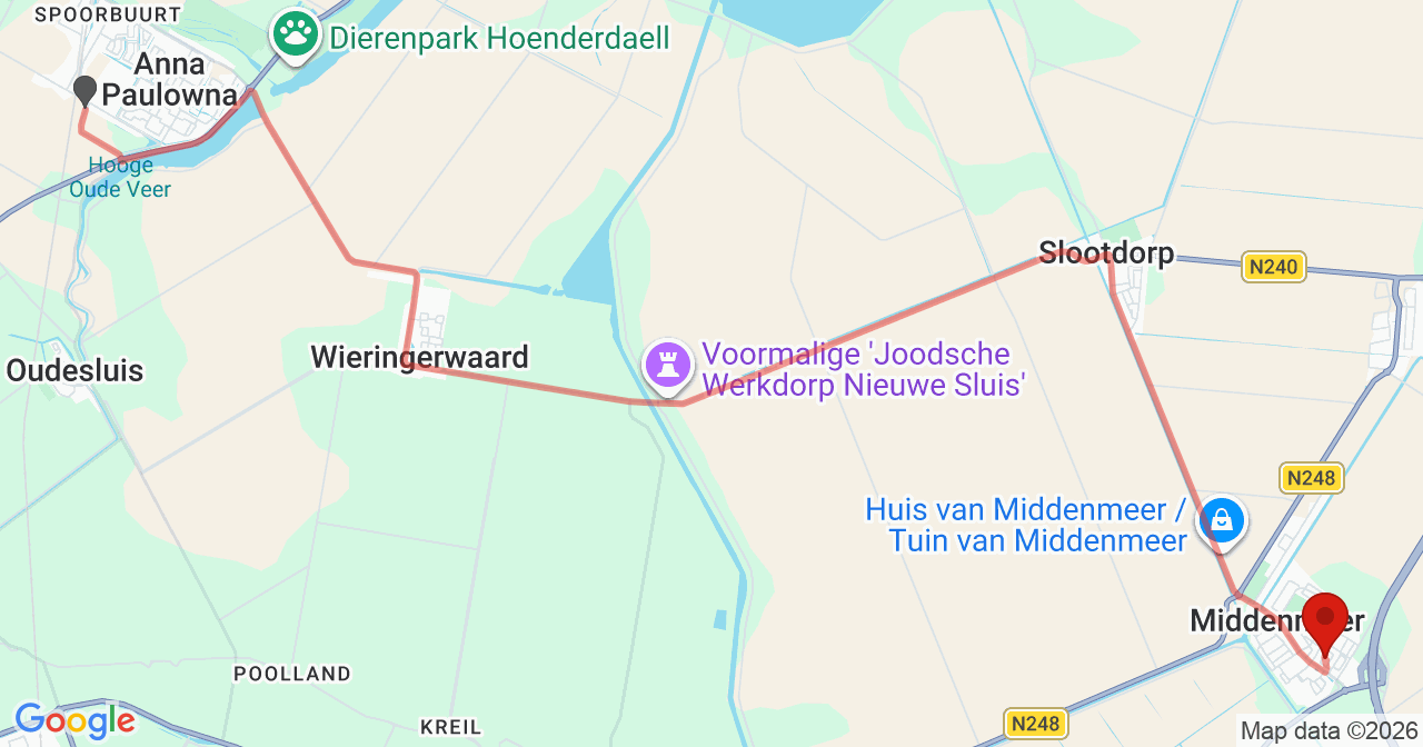Kaart van het incident in Middenmeer met de aanrijroutes van de gealarmeerde eenheden