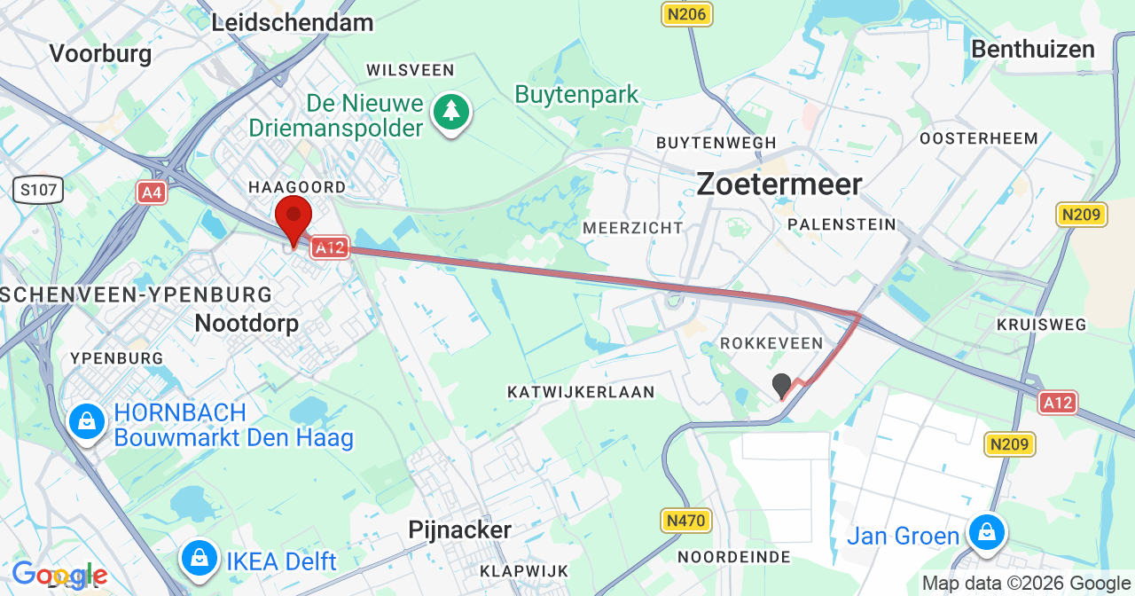 Kaart van het incident in 's-Gravenhage met de aanrijroutes van de gealarmeerde eenheden