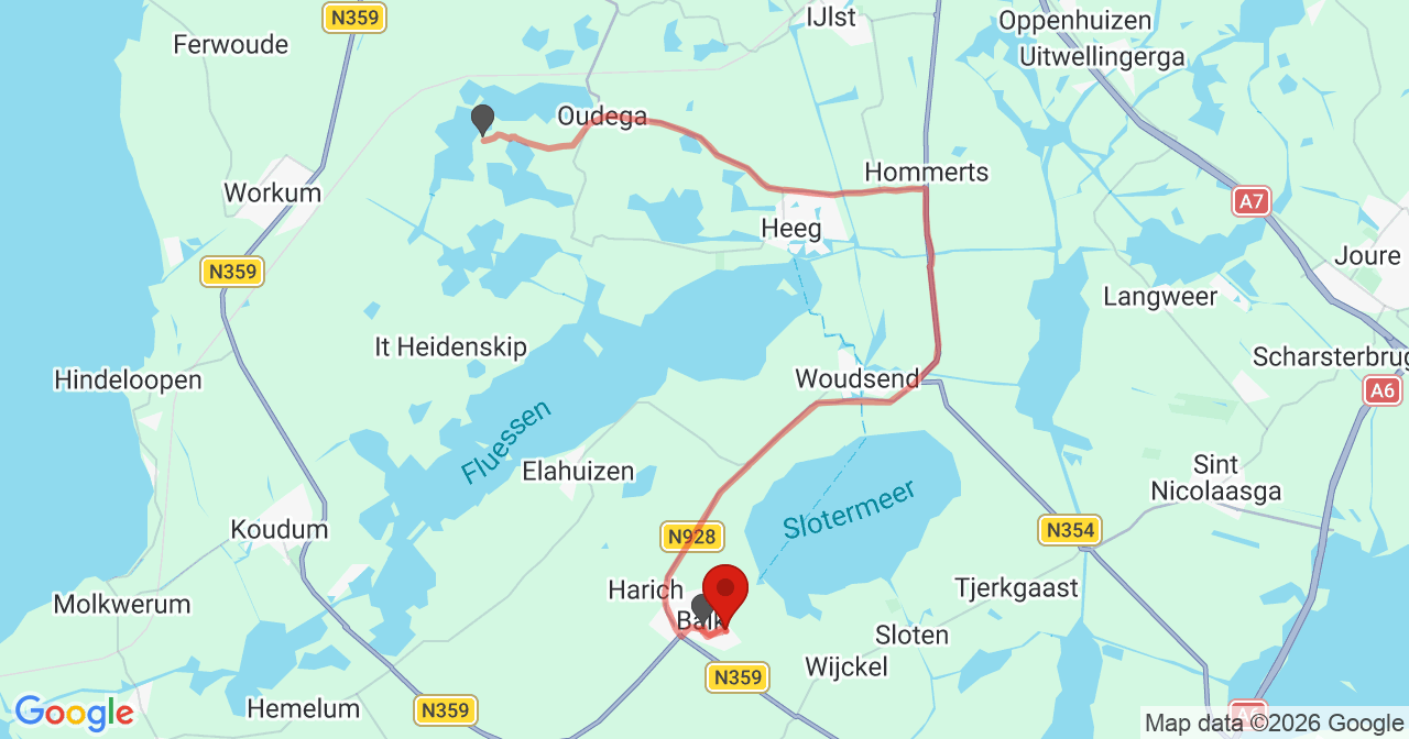 Kaart van het incident in Balk met de aanrijroutes van de gealarmeerde eenheden