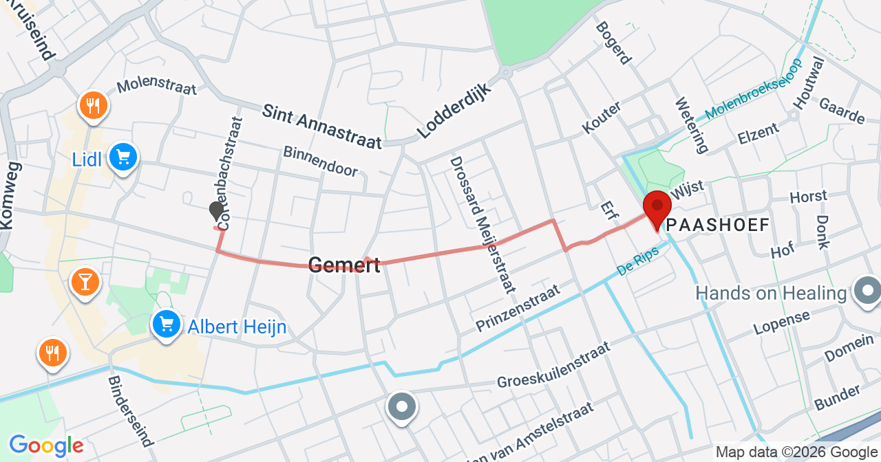 Kaart van het incident in Gemert met de aanrijroutes van de gealarmeerde eenheden