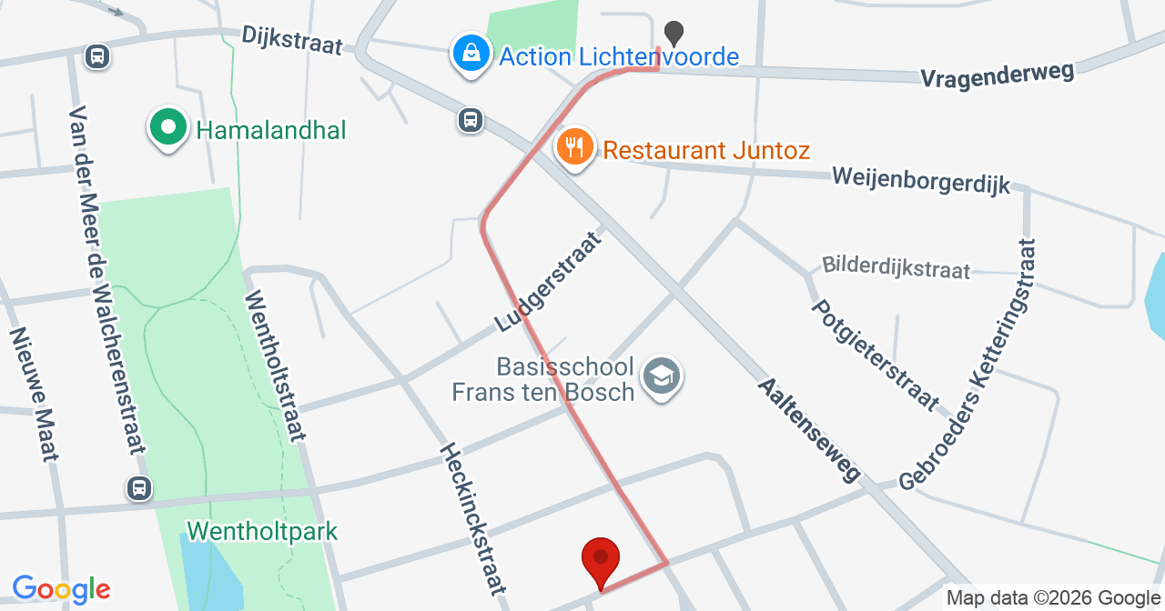 Kaart van het incident in Lichtenvoorde met de aanrijroutes van de gealarmeerde eenheden