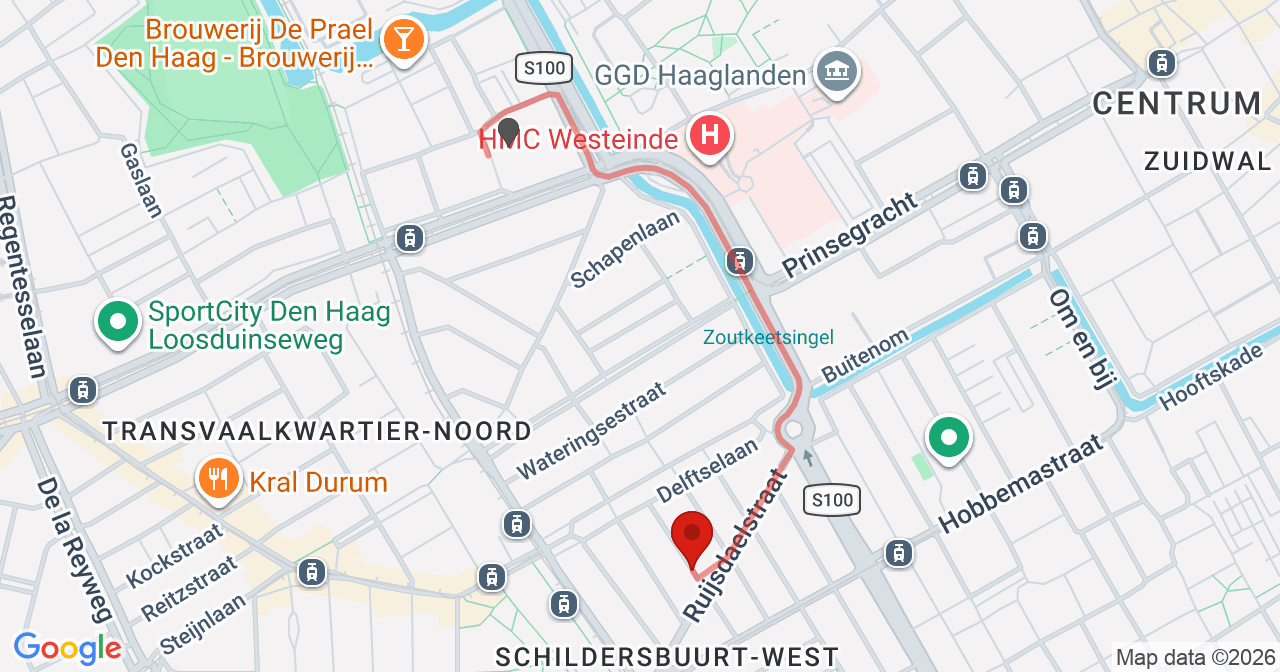 Kaart van het incident in 's-Gravenhage met de aanrijroutes van de gealarmeerde eenheden