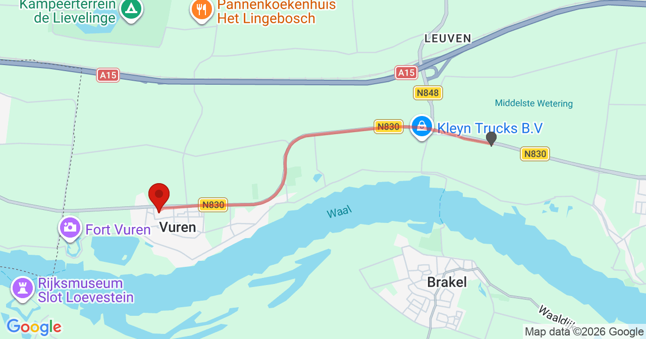Kaart van het incident in Vuren met de aanrijroutes van de gealarmeerde eenheden