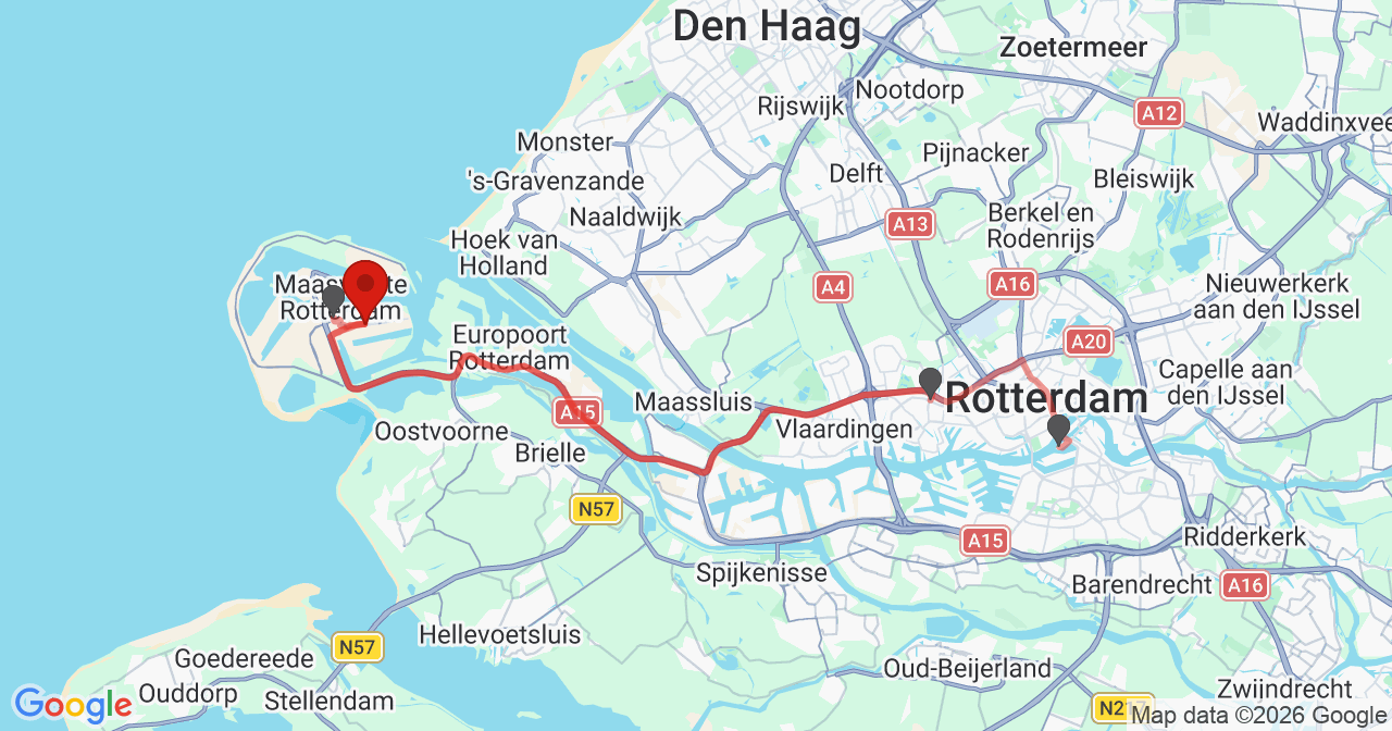 Kaart van het incident in Rotterdam met de aanrijroutes van de gealarmeerde eenheden