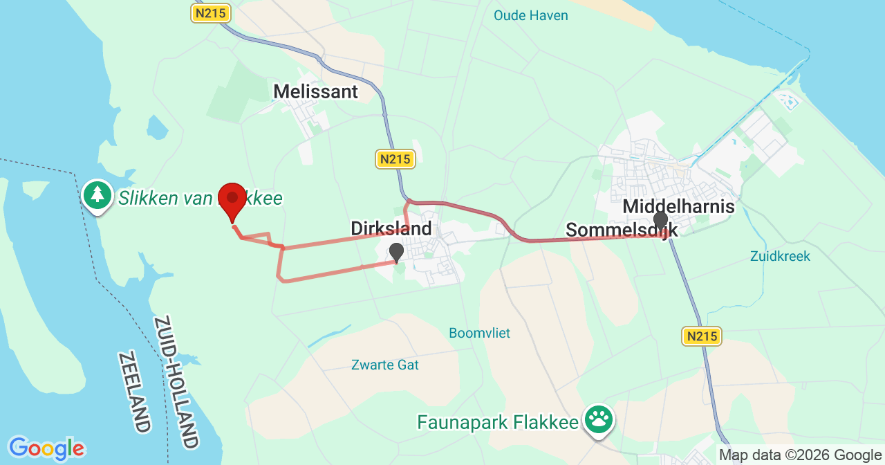 Kaart van het incident in Dirksland met de aanrijroutes van de gealarmeerde eenheden