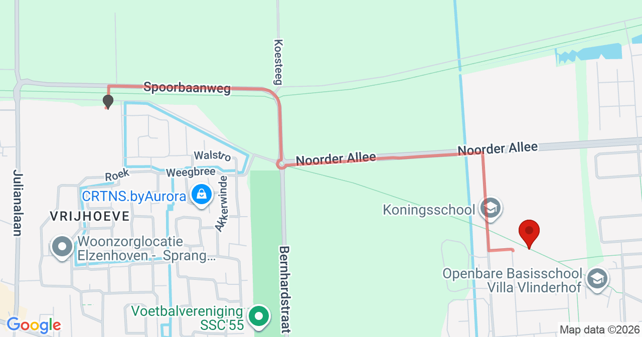 Kaart van het incident in Waalwijk met de aanrijroutes van de gealarmeerde eenheden