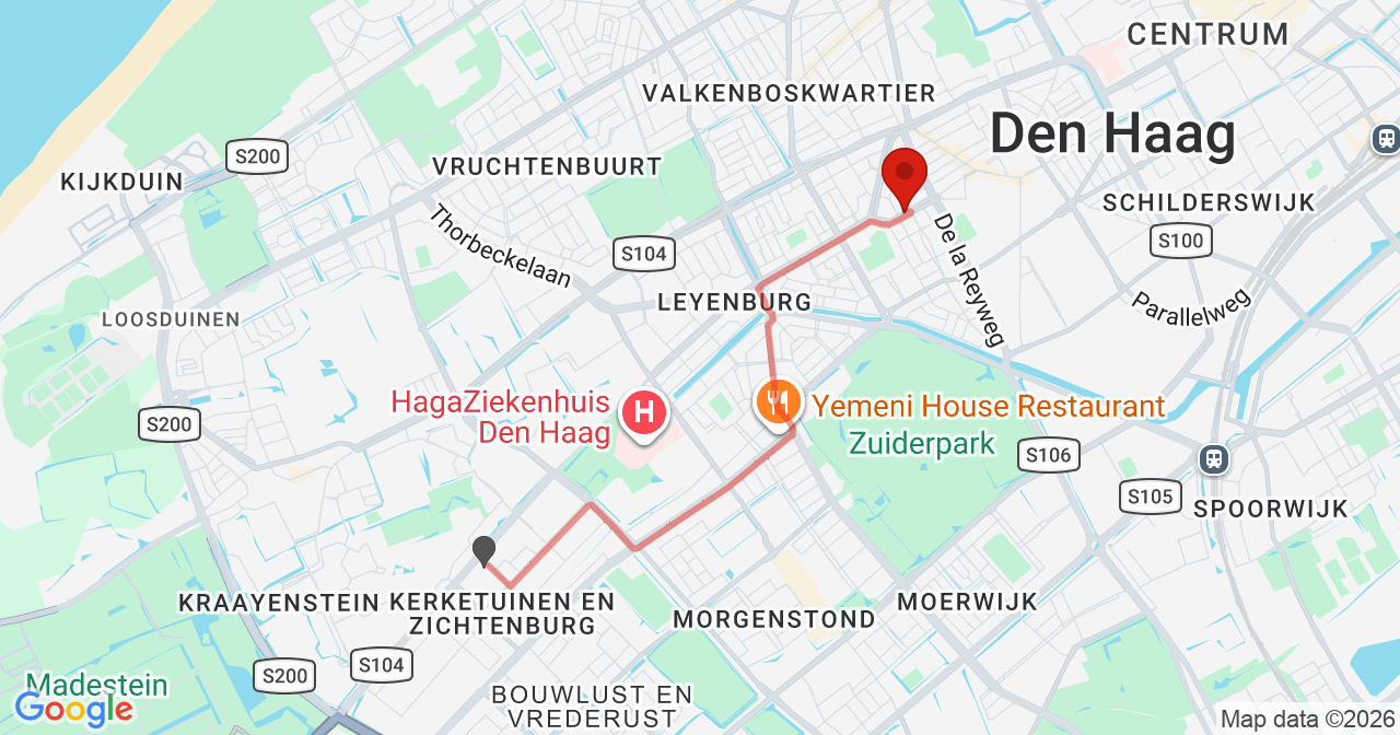 Kaart van het incident in 's-Gravenhage met de aanrijroutes van de gealarmeerde eenheden