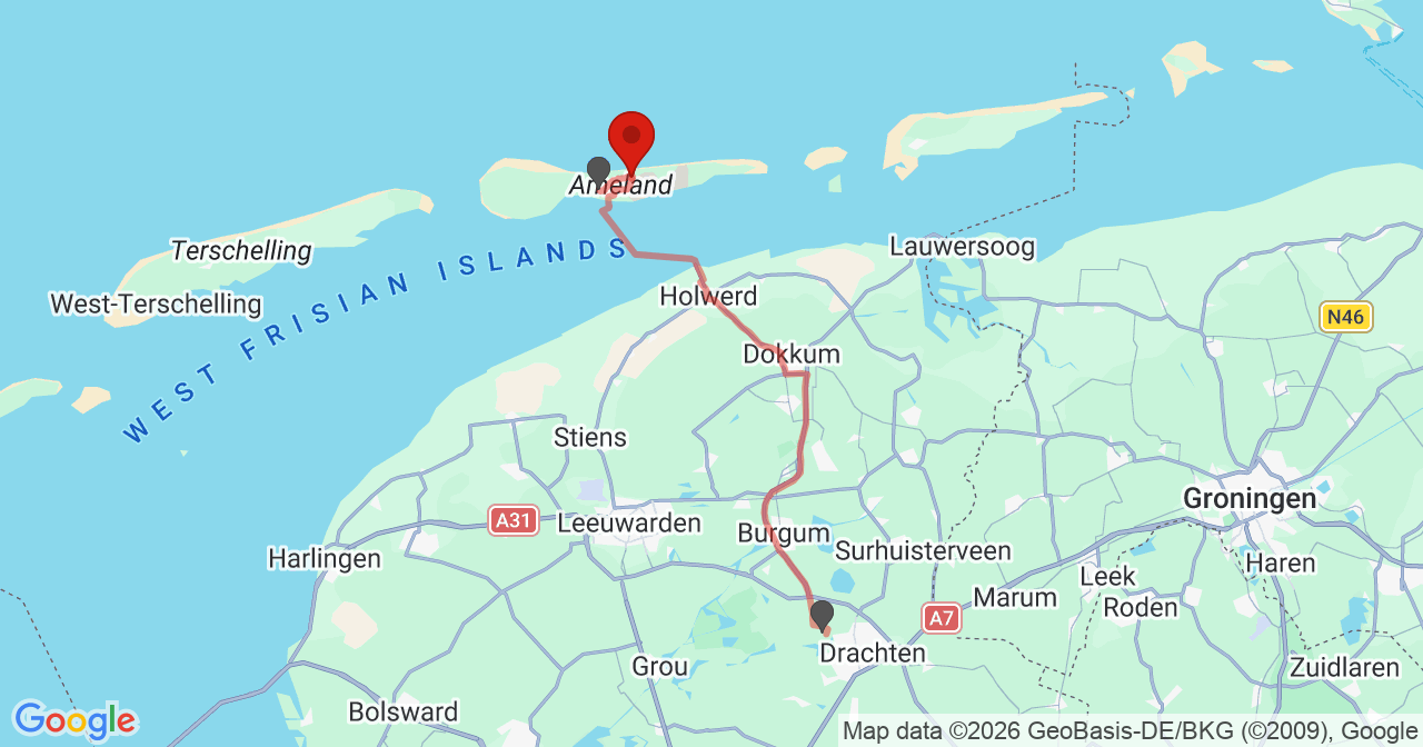 Kaart van het incident in Buren met de aanrijroutes van de gealarmeerde eenheden